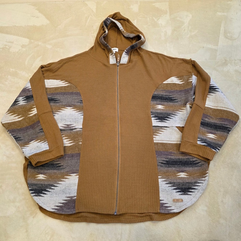 BKE Buckle Womens XXL Aztec Zip Hoodie Thermal Knit Southwestern Brown Slouchy